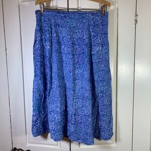 Very Vineyard Skirt Blue Paisley Print Midi‎ Elastic Waist Rayon Size L Martha's